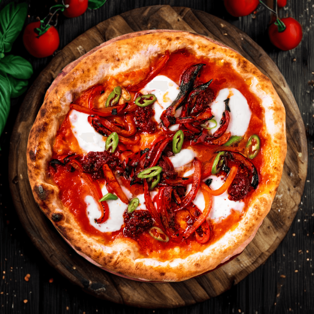 Pizza with jalapeños and mozzarella