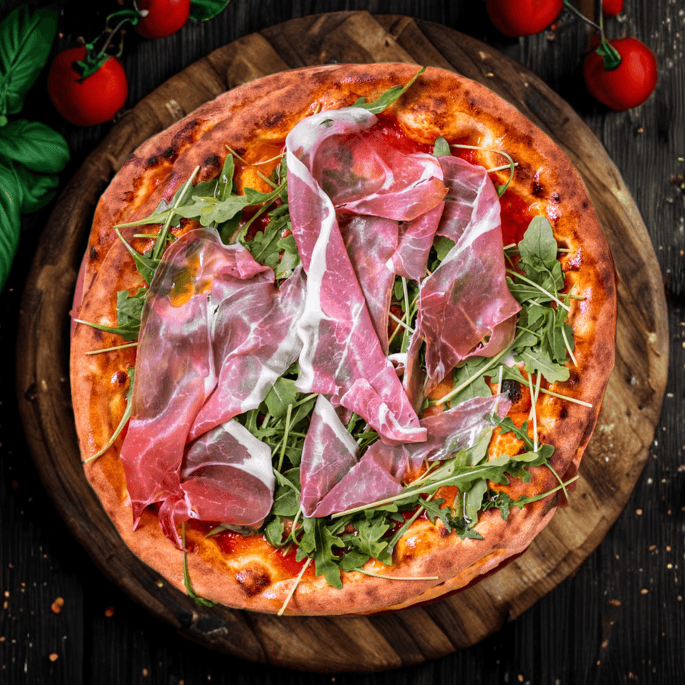 Pizza with fresh basil